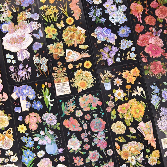 Picture of 1 Set ( 3 PCs/Set) PET DIY Scrapbook Deco Stickers Multicolor Flower 18cm x 7.5cm
