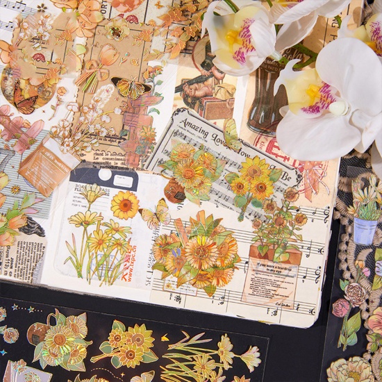 Picture of 1 Set ( 3 PCs/Set) PET DIY Scrapbook Deco Stickers Multicolor Flower 18cm x 7.5cm