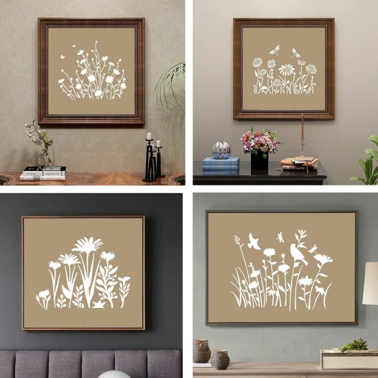 Изображение 1 Set Plastic DIY Painting Templates Stencils White Flower Grass 15.2cm x 12.7cm