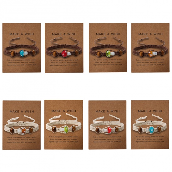 Picture of Acrylic & Wood Cardboard Series Braided Bracelets Multicolor Mushroom Adjustable