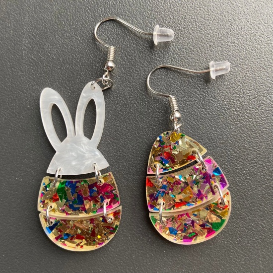 Изображение Acrylic Easter Day Asymmetric Earrings Multicolor Rabbit Animal Easter Egg Glitter