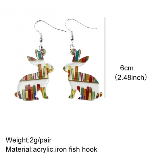 Image de Acrylic College Jewelry Earrings Silver Tone Book Rabbit