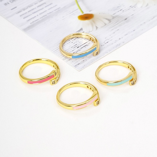 Picture of Eco-friendly Stylish Retro 18K Real Gold Plated Multicolor Copper & Cubic Zirconia Open Adjustable Enamel Rings For Women Party