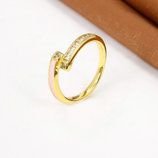 Immagine di 1 Pz Ecologico Elegante Retrò 18K Oro riempito Multicolore Rame & Zircone Cubico Aperto Regolabile Smalto Anello Per Donne Festa