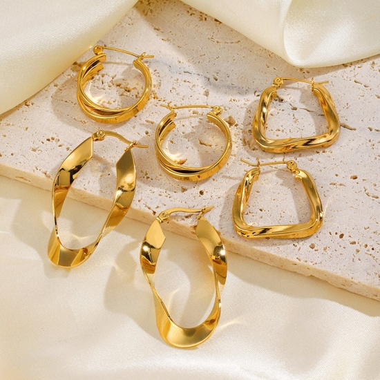 Imagen de Estilo Ins Elegante Pendientes de Aro Al Por Mayor, Torcido Anillo Chapado en Oro de 18K 304 Acero Inoxidable, Mujeres Hipoalergénico Regalo Suministro de Joyería, 1 Par