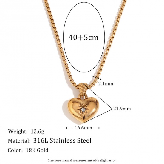 Picture of Eco-friendly Vacuum Plating Retro Valentine's Day Real Gold Plated 316 Stainless Steel Curb Link Chain Heart Star Pendant Necklace For Women Valentine's Day