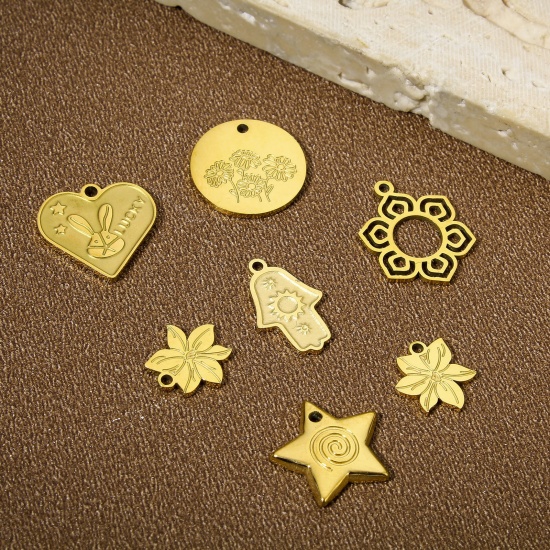 Picture of Eco-friendly 304 Stainless Steel Stylish Charms Gold Plated Flower Hollow