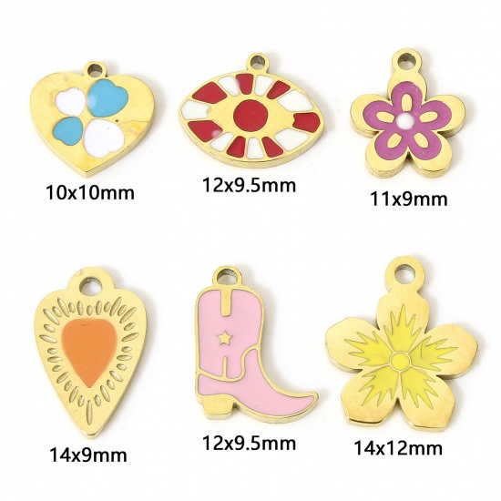 Picture of Eco-friendly 304 Stainless Steel Stylish Charms Gold Plated Multicolor Flower Enamel