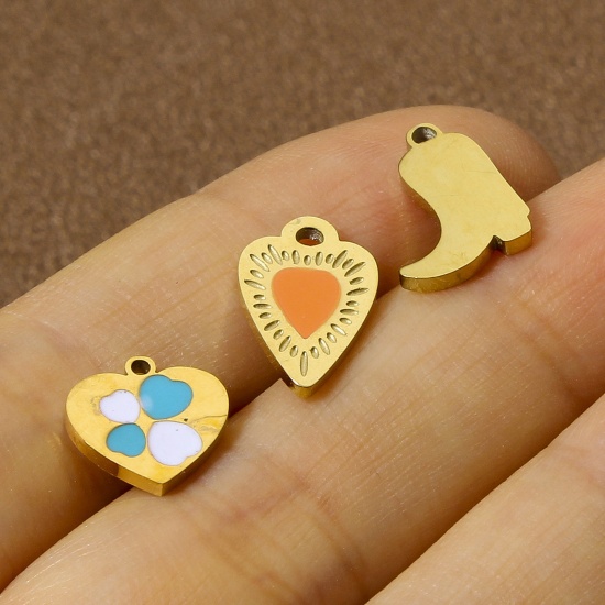 Picture of Eco-friendly 304 Stainless Steel Stylish Charms Gold Plated Multicolor Flower Enamel