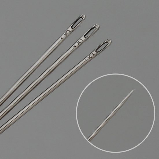Picture of 4 Packets(25 PCs/Packet, Total 100 PCs) Stainless Steel Sewing Needles Silver Tone