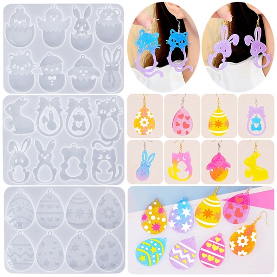Immagine di 1 Piece Silicone Easter Day Resin Mold For Keychain Necklace Earring Pendant Jewelry DIY Making White