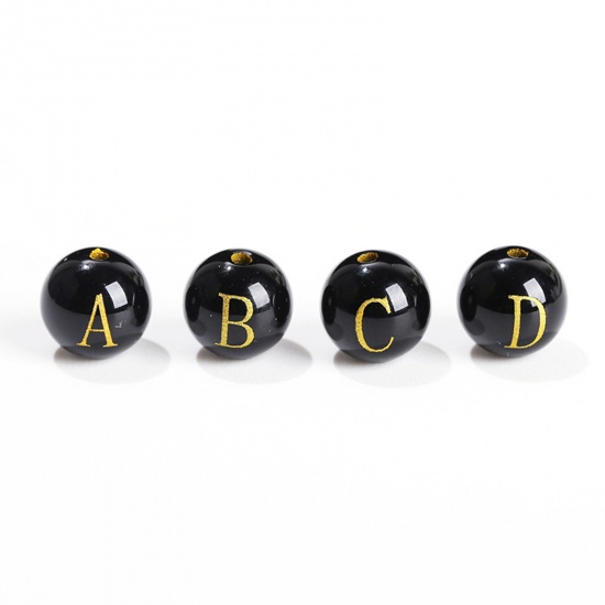 Picture of Agate ( Heated/Dyed ) Loose Beads For DIY Jewelry Making Round Initial Alphabet/ Capital Letter Message " A-Z " Engraving About 8mm Dia., Hole: Approx 1.4mm