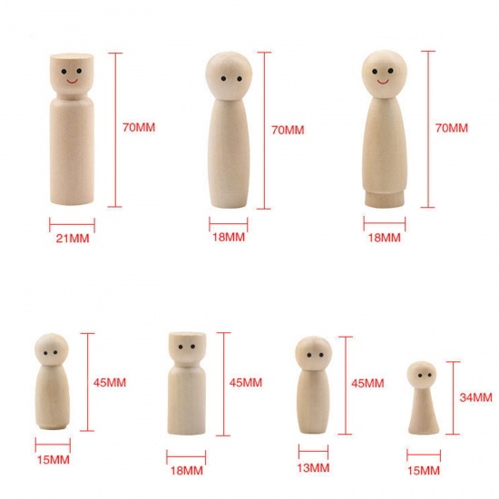 Immagine di 10 Pz Legno Corpi di Bambole con Pioli Vuoti non Finiti per Ornamento Artigianale di Pittura Fai-da-te Naturale Umano