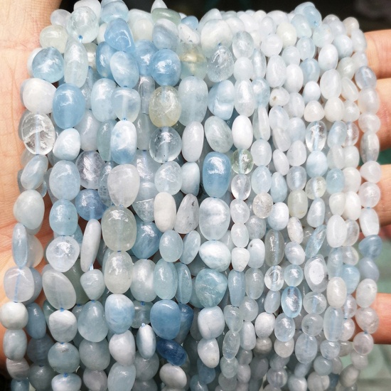 Immagine di 1 Filo Acquamarina ( Naturale ) Perline per la Creazione di Gioielli con Ciondoli Fai-da-te Irregolare Blu Chiaro