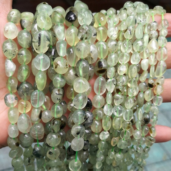 Picture of Prehnite ( Natural ) Beads For DIY Charm Jewelry Making Irregular Grass Green