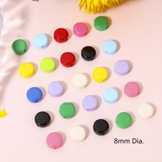 Изображение 10 ШТ Акриловые Бисер для изготовления ювелирных украшений "Сделай сам Разноцветный Плоские Круглые С Эмалью 8мм диаметр, 1.2мм