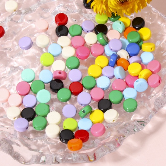 Изображение 10 ШТ Акриловые Бисер для изготовления ювелирных украшений "Сделай сам Разноцветный Плоские Круглые С Эмалью 8мм диаметр, 1.2мм