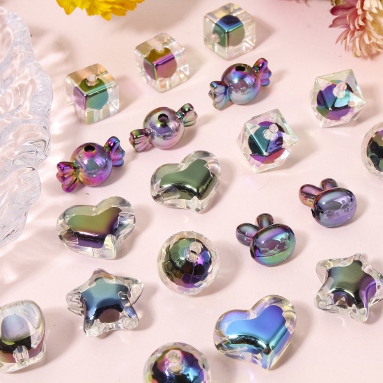 Immagine di 10 Pz Acrilato Perline per la Creazione di Gioielli con Ciondoli Fai-da-te Multicolore Stella a Cinque Punte Cuore Perline in Perline