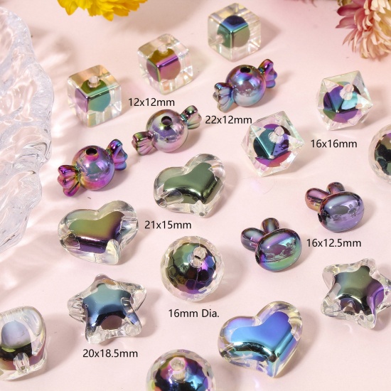 Image de 10 Pcs Perles pour DIY Fabrication de Bijoux de Pendentife en Acrylique Multicolore Etoile Cœur Perles dans perles