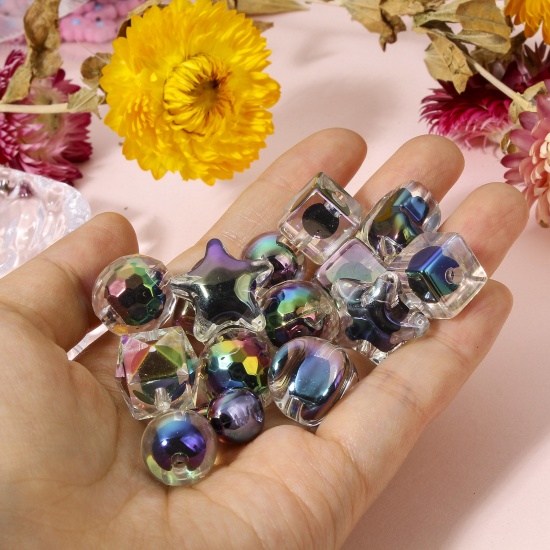 Immagine di 10 Pz Acrilato Perline per la Creazione di Gioielli con Ciondoli Fai-da-te Multicolore Stella a Cinque Punte Cuore Perline in Perline