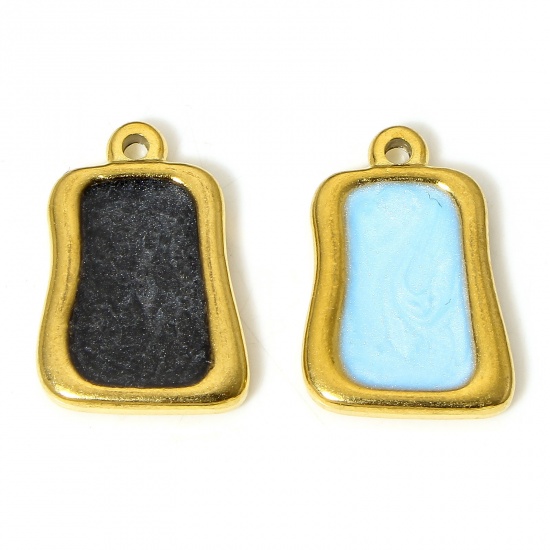 Picture of 304 Stainless Steel Charms 18K Gold Color Rectangle Enamel 22mm x 16mm