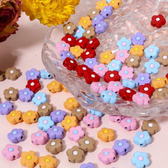 Immagine di 10 Pz Lega di Zinco Collezione Flora Perline per la Creazione di Gioielli con Ciondoli Fai-da-te Multicolore Fiore Smalto Circa 10mm x 10mm, Foro:Circa 1.4mm