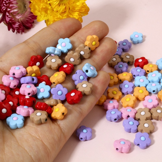 Picture of Zinc Based Alloy Flora Collection Spacer Beads For DIY Charm Jewelry Making Multicolor Flower Enamel About 10mm x 10mm, Hole: Approx 1.4mm
