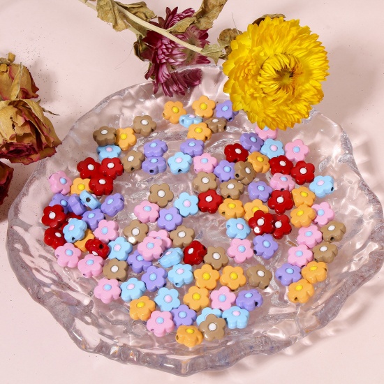 Immagine di 10 Pz Lega di Zinco Collezione Flora Perline per la Creazione di Gioielli con Ciondoli Fai-da-te Multicolore Fiore Smalto Circa 10mm x 10mm, Foro:Circa 1.4mm