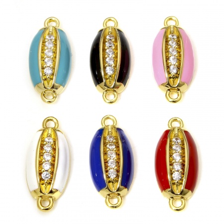 Brass Connectors Charms Pendants Cowrie Monetaria Caputserpentis Shell 18K Real Gold Plated Multicolor Enamel Clear Cubic Zirconia 15mm x 7mm