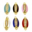 Picture of Brass Connectors Charms Pendants Cowrie Monetaria Caputserpentis Shell 18K Real Gold Plated Multicolor Enamel Clear Cubic Zirconia 15mm x 7mm