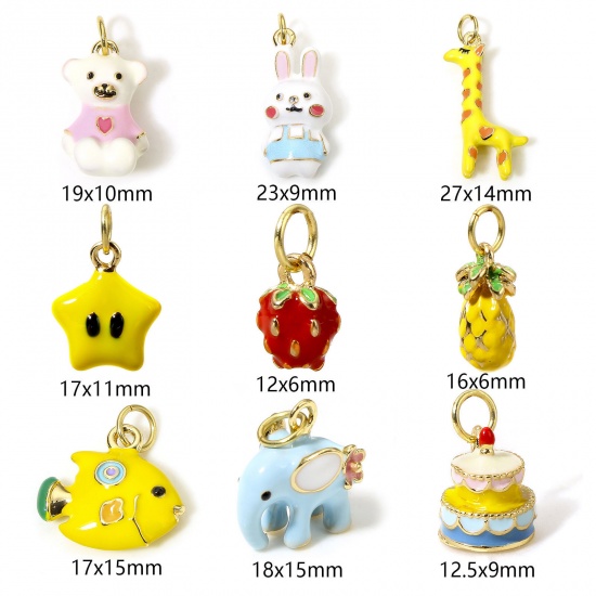 Picture of Brass Charms 18K Real Gold Plated Enamel Animal Food 3D