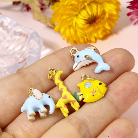 Picture of Brass Charms 18K Real Gold Plated Enamel Animal Food 3D