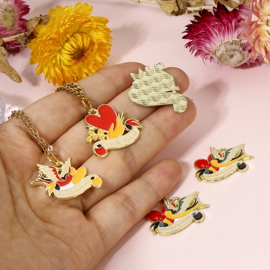 Picture of Zinc Based Alloy Mother's Day Charms Gold Plated Multicolor Enamel