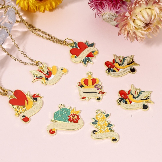 Picture of Zinc Based Alloy Mother's Day Charms Gold Plated Multicolor Enamel