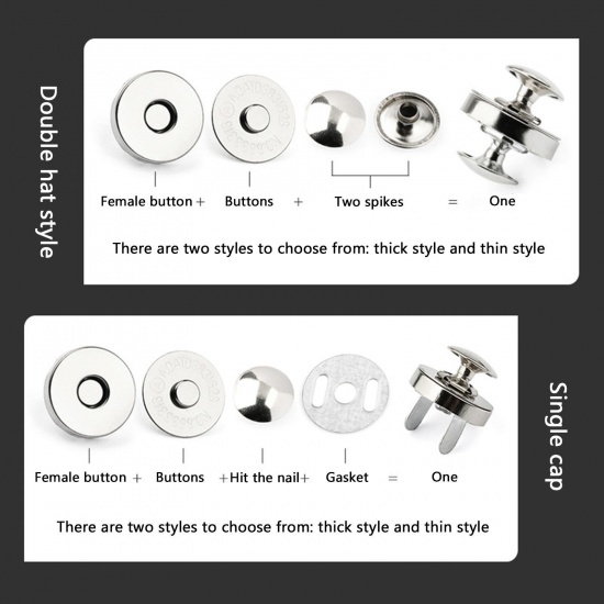 Picture of Alloy Magnetic Button Snap Fasteners Clasps For Closures Bag Handbag Purse DIY Craft Accessories Round Multicolor