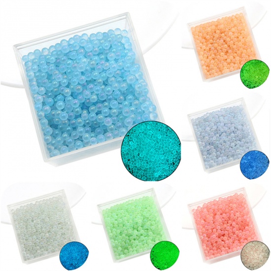 Picture of Glow In The Dark Glass Seed Beads Round Multicolor Bubble No Hole