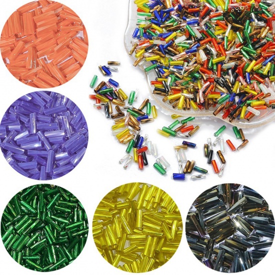 20 Grams (Approx 30 PCs/Gram) Glass Seed Beads Twisted Bugle Multicolor About 6mm x 2mm, Hole: Approx 0.8mm の画像