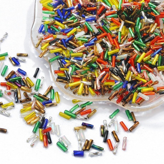 20 Grams (Approx 30 PCs/Gram) Glass Seed Beads Twisted Bugle Multicolor About 6mm x 2mm, Hole: Approx 0.8mm の画像