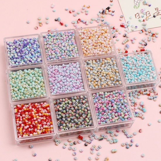 Picture of 10 Grams (Approx 34 PCs/Gram) Glass Seed Beads Round Multicolor Gradient Color About 3mm Dia., Hole: Approx 0.5mm