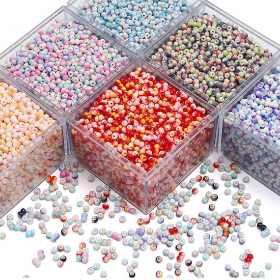 Picture of 10 Grams (Approx 34 PCs/Gram) Glass Seed Beads Round Multicolor Gradient Color About 3mm Dia., Hole: Approx 0.5mm