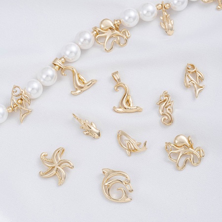 1 Pz Ottone Gioielli Oceanici Charms 14k Vero Oro Placcato Filigrana