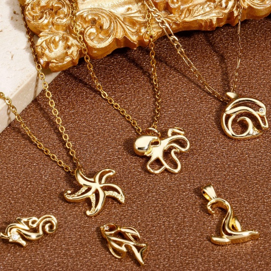 Picture of Brass Ocean Jewelry Charms 14K Real Gold Plated Hollow