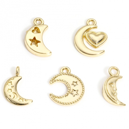 Immagine di 5 Pz Ottone Galassia Charms Luna 14k Vero Oro Placcato