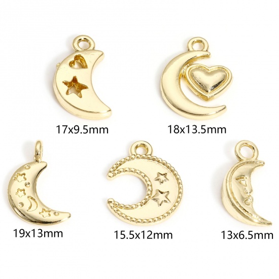 Immagine di 5 Pz Ottone Galassia Charms Luna 14k Vero Oro Placcato