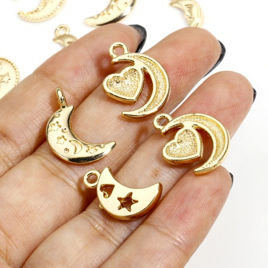 Picture of Brass Galaxy Charms 14K Real Gold Plated Half Moon