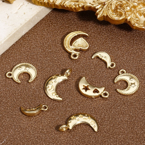 Immagine di 5 Pz Ottone Galassia Charms Luna 14k Vero Oro Placcato