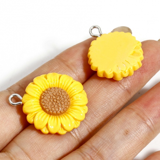 Picture of Resin Charms Sunflower Silver Tone Yellow