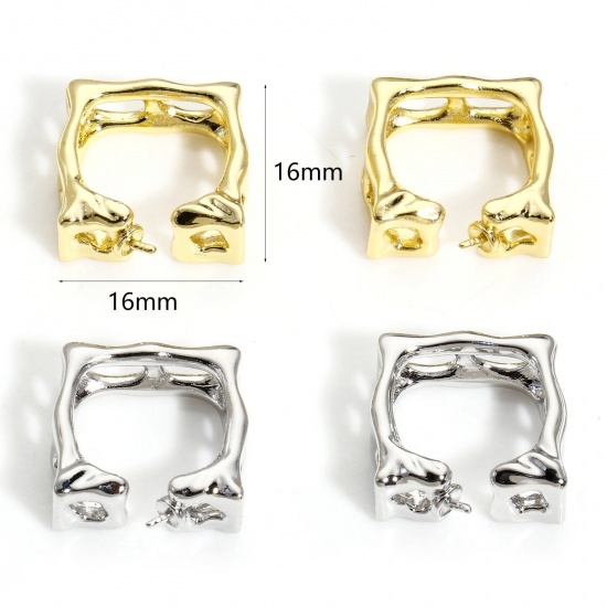 Picture of Brass Geometric Pearl Pendant Connector Bail Pin Cap Multicolor Square Hollow 16mm x 16mm, Needle Thickness: 0.8mm