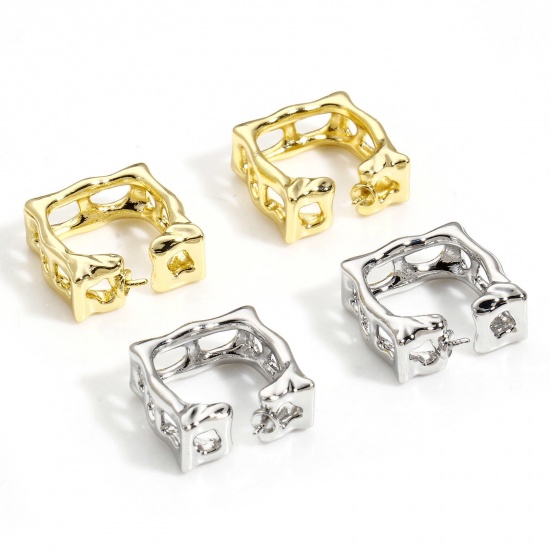 Picture of Brass Geometric Pearl Pendant Connector Bail Pin Cap Multicolor Square Hollow 16mm x 16mm, Needle Thickness: 0.8mm