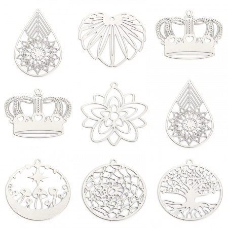 5 Stück 304 Edelstahl Charms Silberfarbe Filigran Filigran Stempel Verzierung